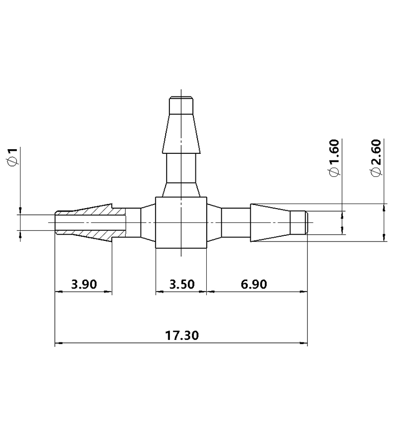 1.6mm（1/16）T型塑料三通