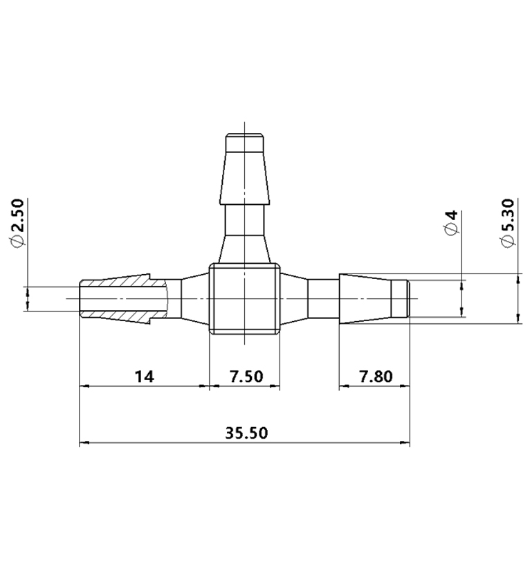 3.9mm（5/32）T型塑料三通