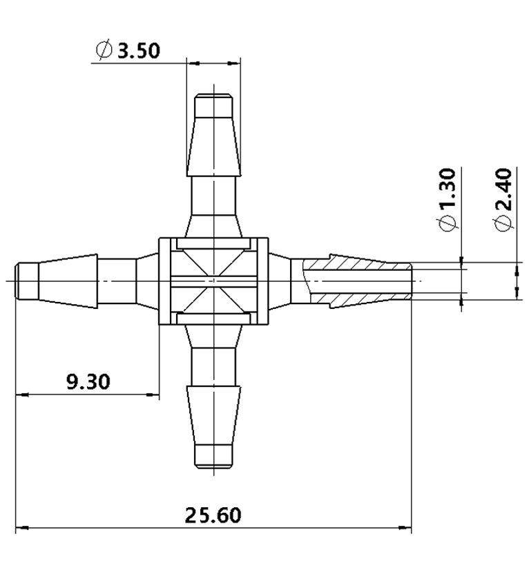 2.4mm（3/32）十字四通接头