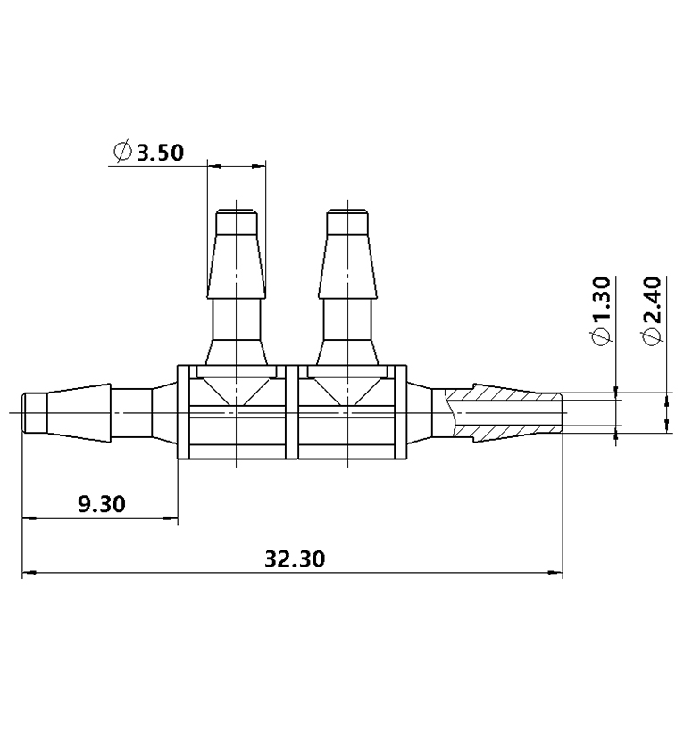 2.4mm（3/32英寸）边四通接头